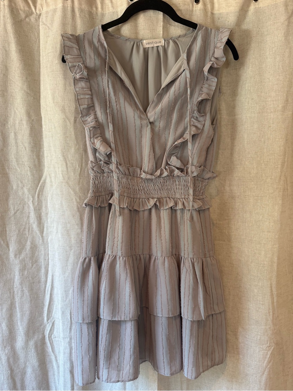 Vestique Greyish Purple Ruffle Tiered Sleeveless Dress